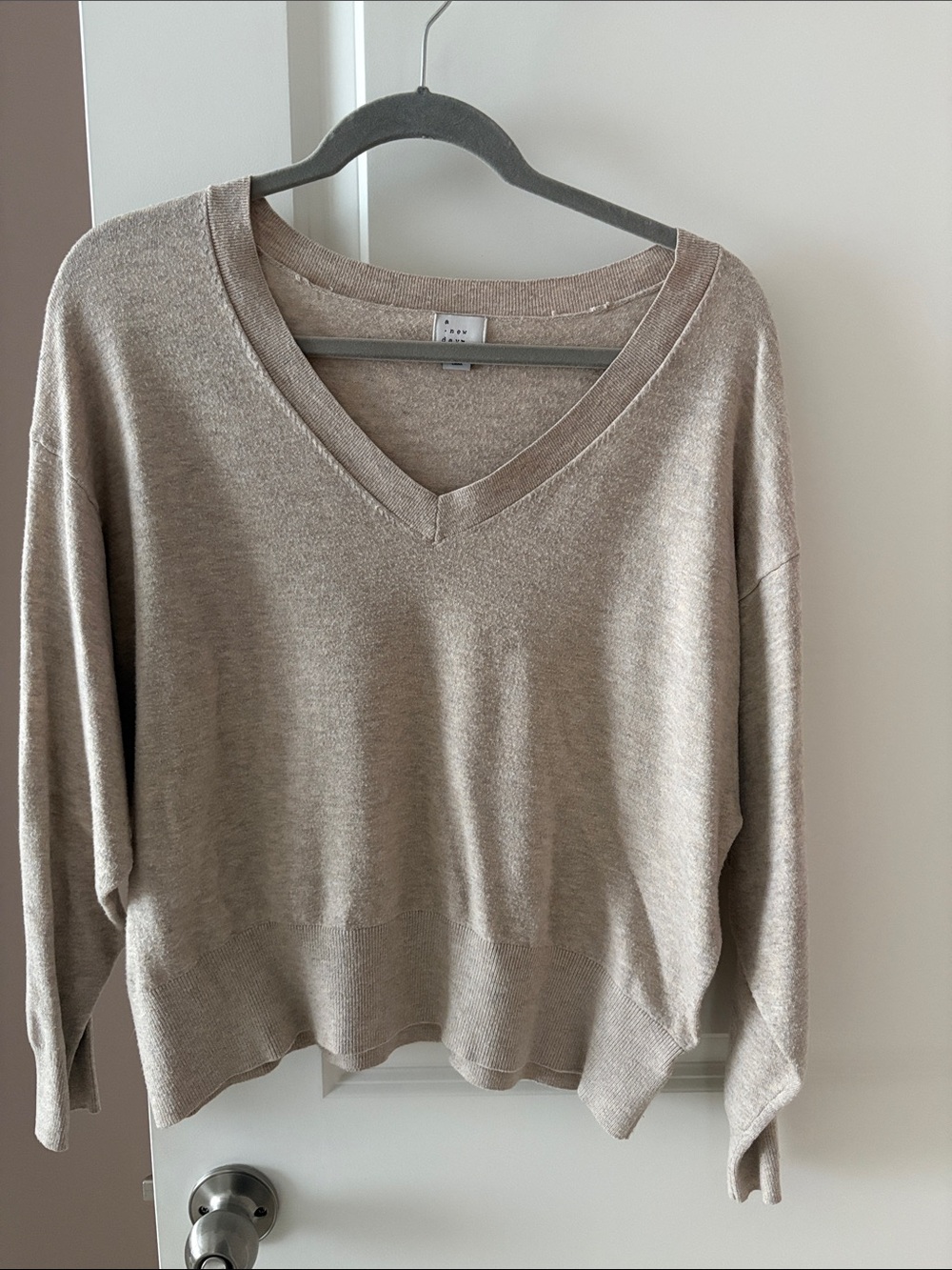 a new day Beige V-Neck Relaxed Sweater